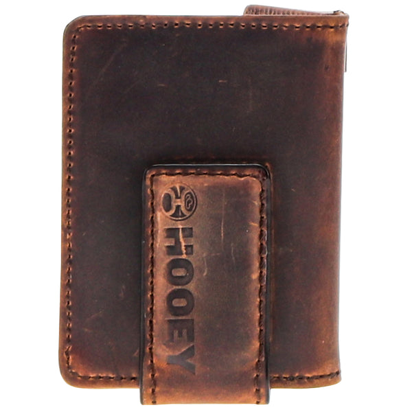 dark brown leather wallet with Hooey logo stamped on money clip