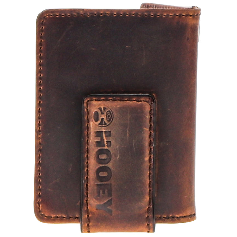 dark brown leather wallet with Hooey logo stamped on money clip