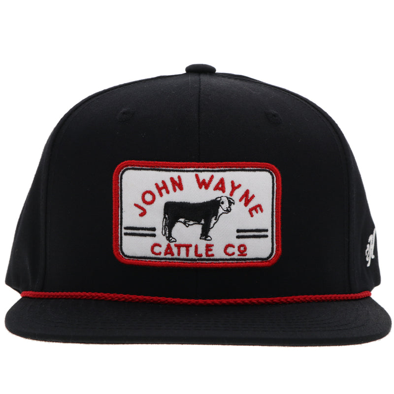 "John Wayne" Hat Black w/Red & White Patch