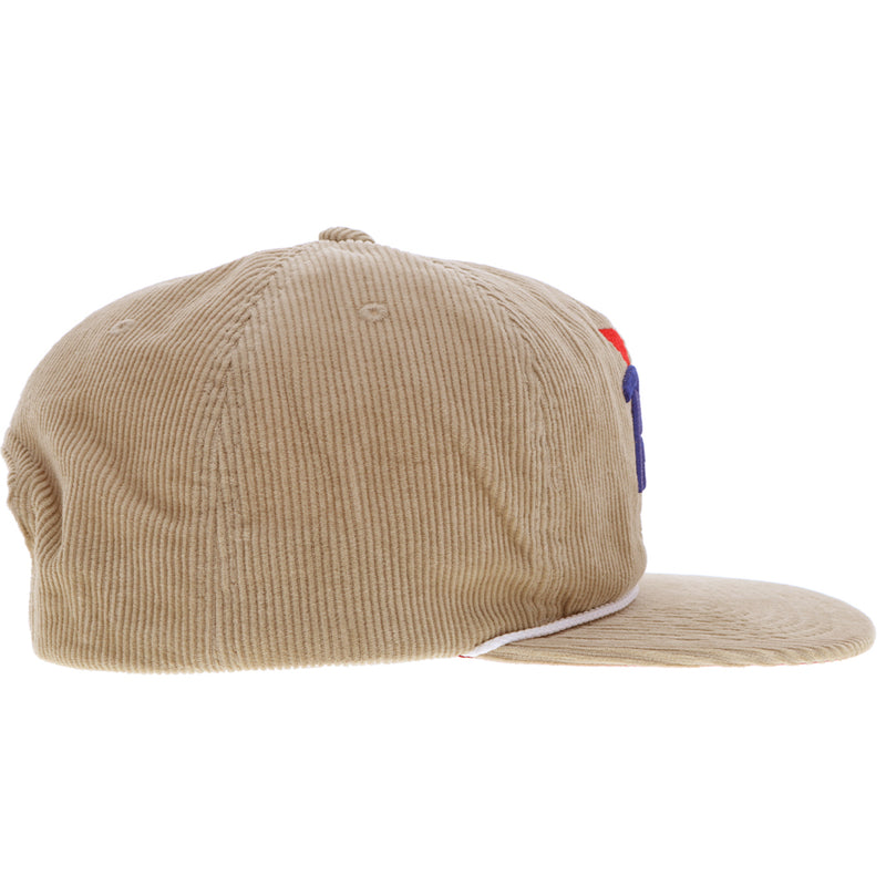 right side of tan corduroy Pabst x Hooey hat