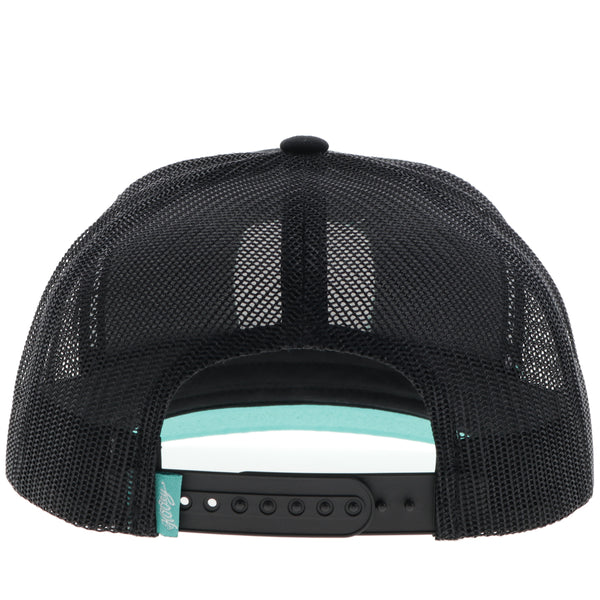 back of the all black with teal Hooey hat