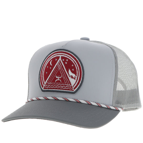 Hooey hat in silver with red and white triangle patch and rope detail