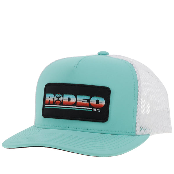 teal and white RODEO hat