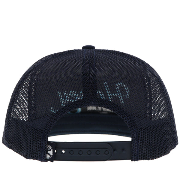 back of navy and light blue Hooey hat