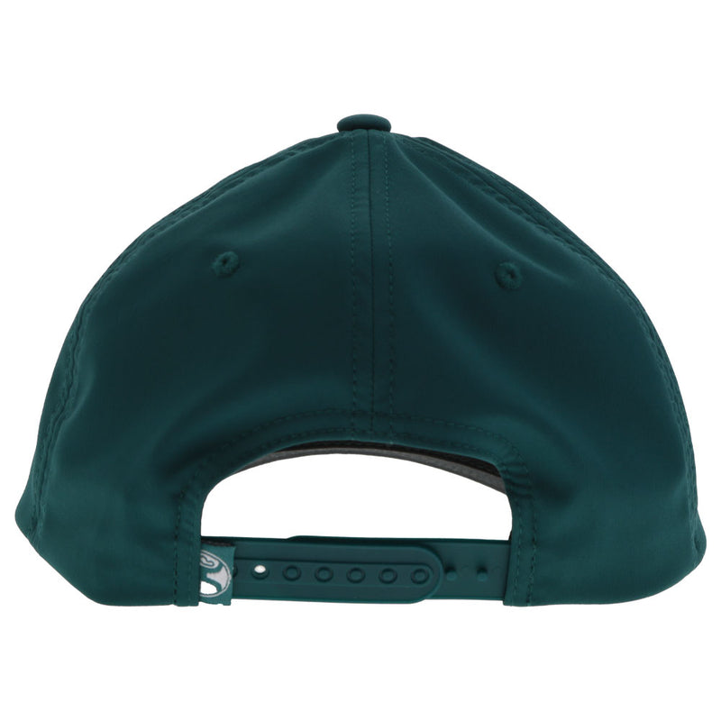 back of green hat with green snap bands