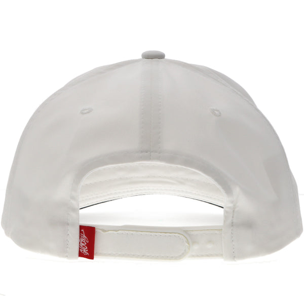 back of the white with red logo Hooey Brands hat