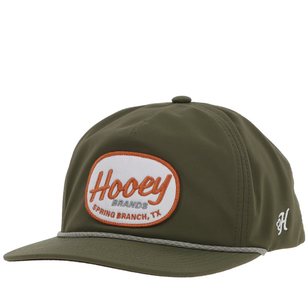 green Hooey hat with grey rope detail with white and orange logo patch