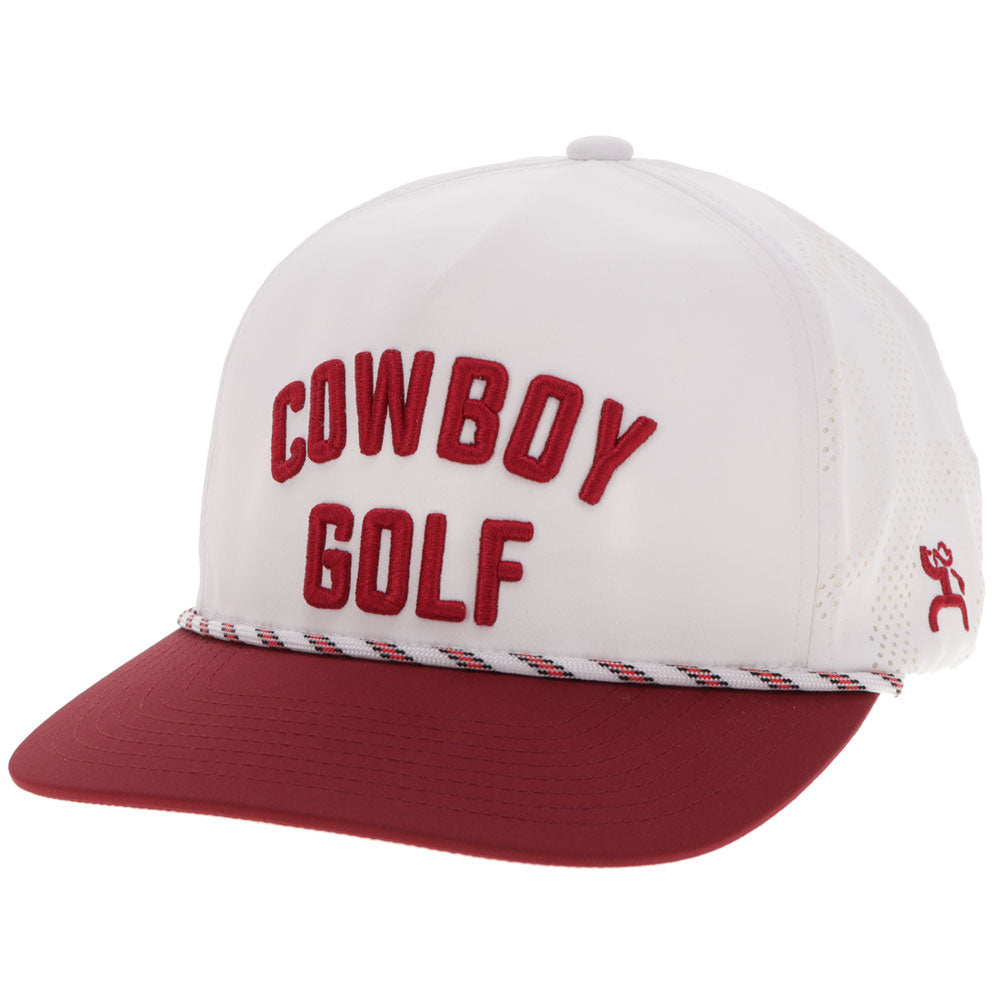 "Cowboy Golf" Hat White & Red w/ Red Stitching