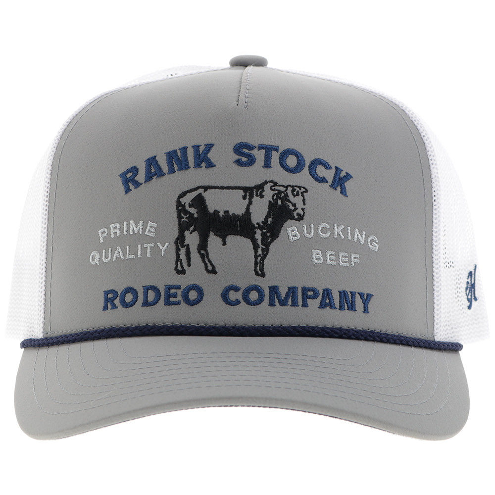 "Rank Stock" Hat Grey/White w/Blue & Black Stitching