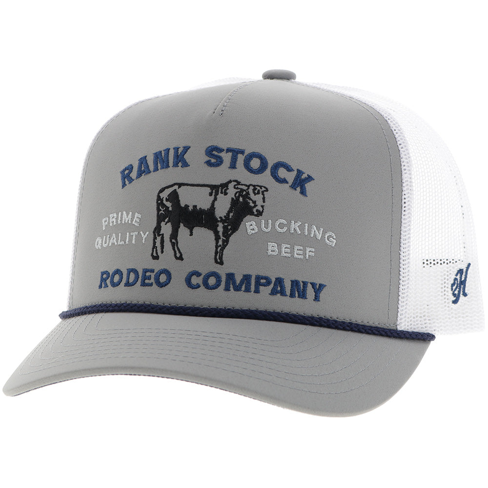 "Rank Stock" Hat Grey/White w/Blue & Black Stitching