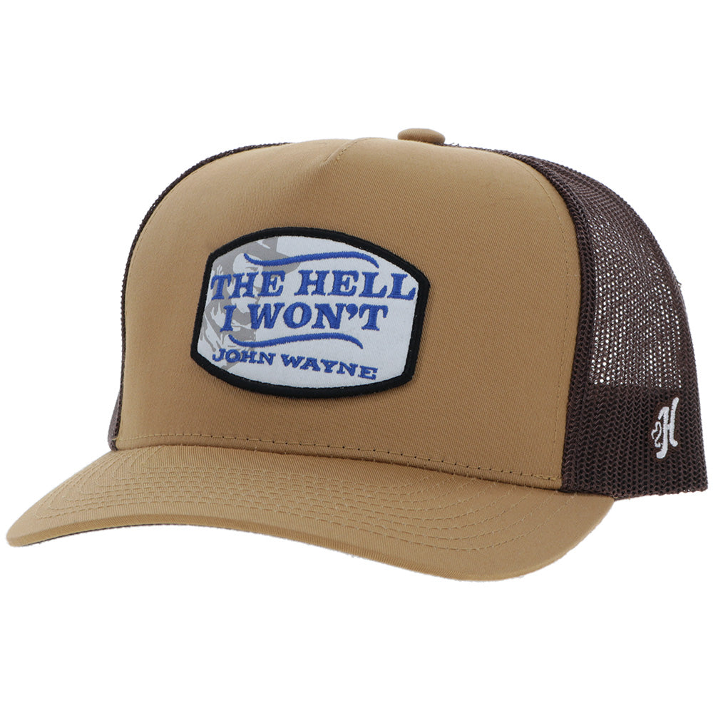 "John Wayne" Hat Tan/Brown w/Blue & White Patch