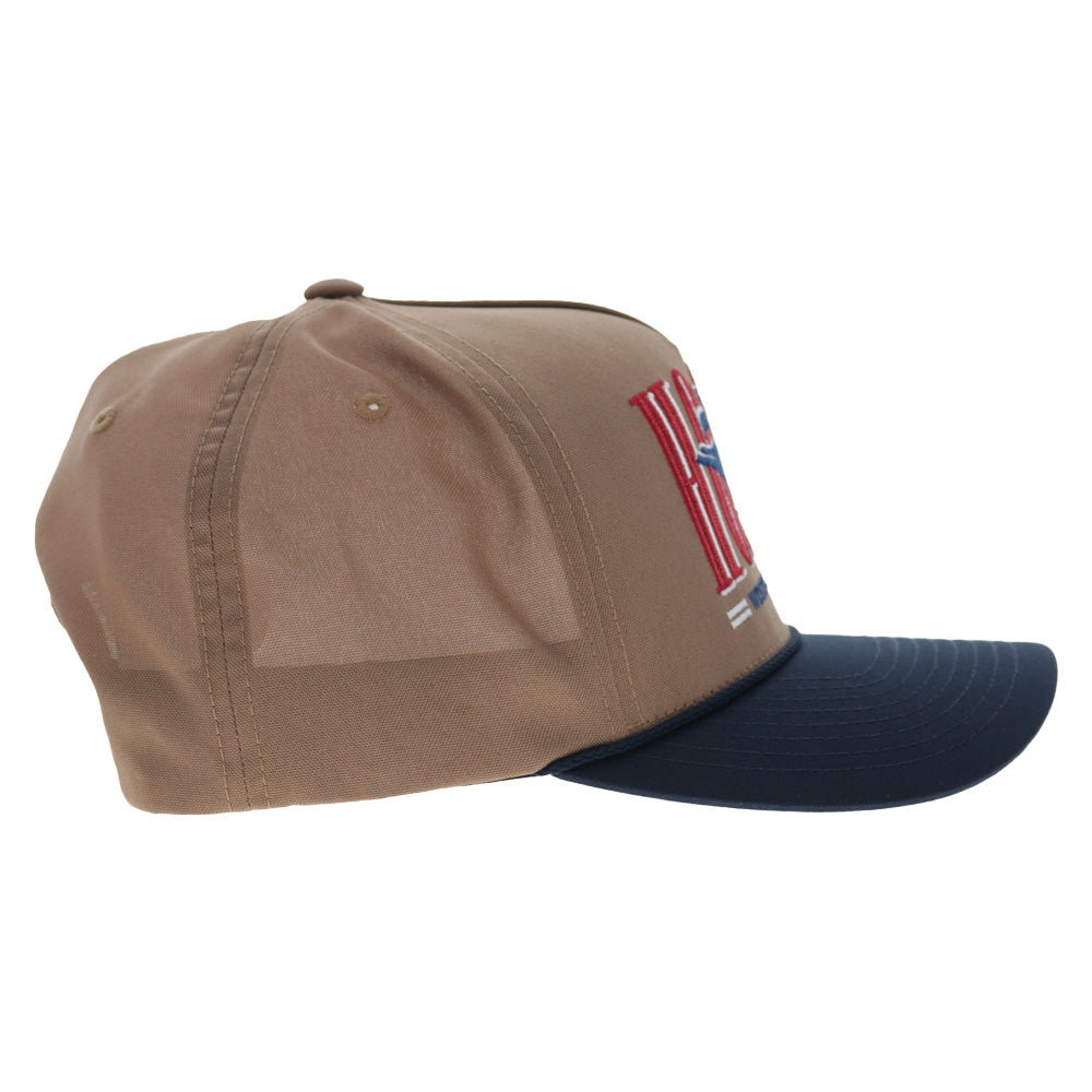 Wild Ride 5-Panel Full Surround Snapback Hat Tan/Navy