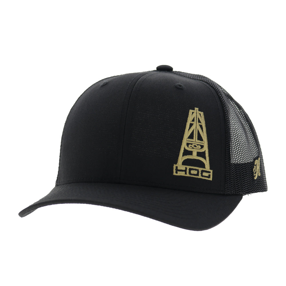 Oil 6-Panel Trucker Snapback Hat Black/Gold