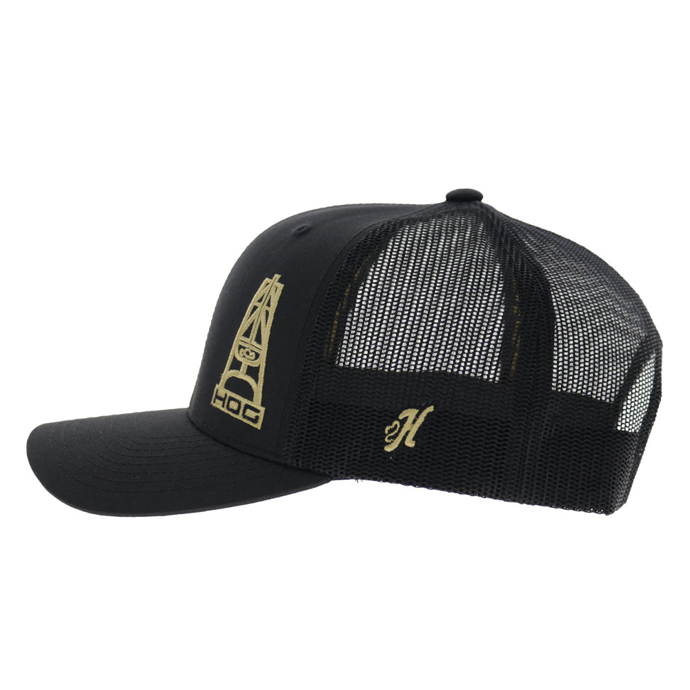 Oil 6-Panel Trucker Snapback Hat Black/Gold