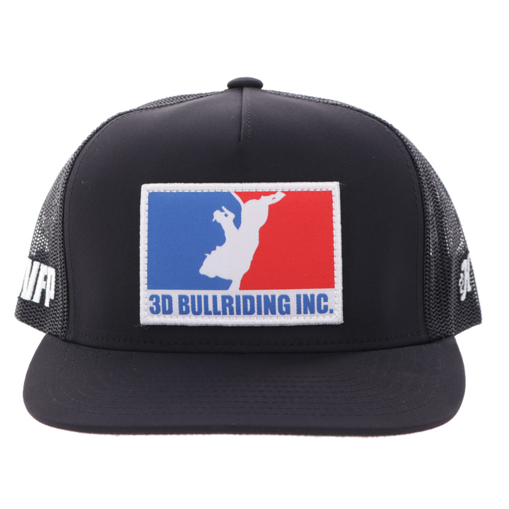 "3D Bull Riding" Black w/Red & Blue Patch