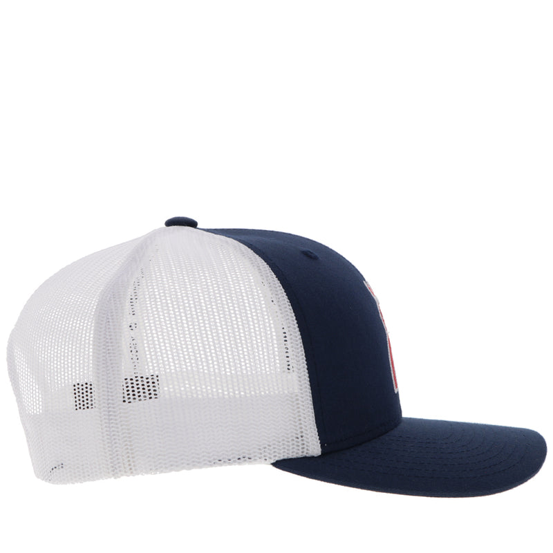 the right side of royal blue and white hat