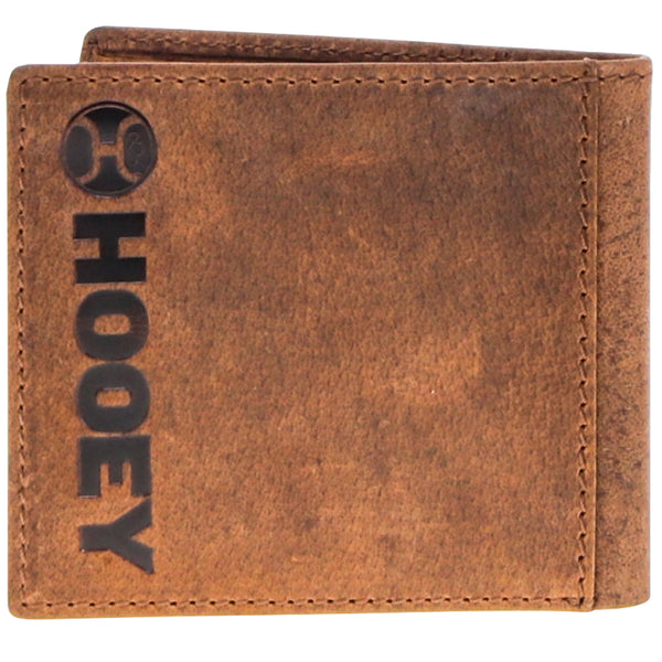 leather wallet with black hooey logo stamp