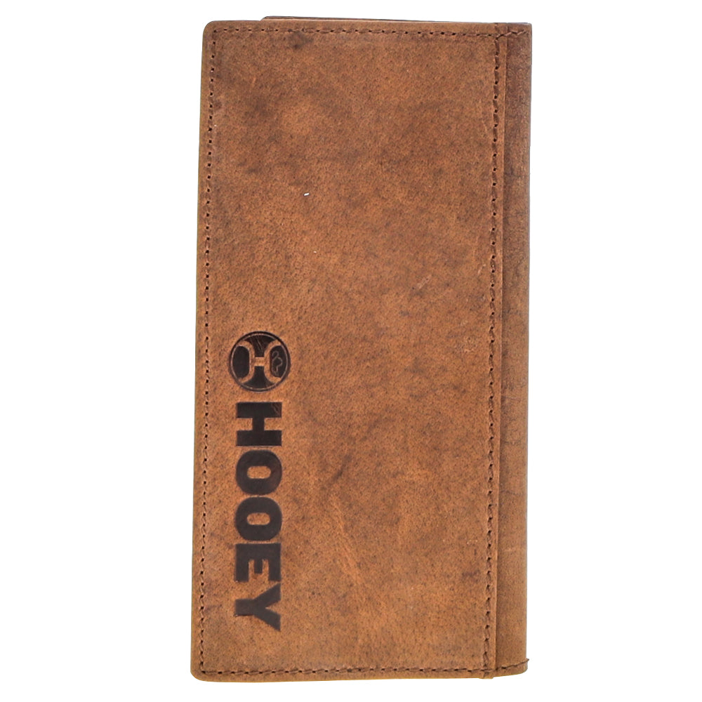 light tan, leather bi-fold with black Hooey logo stamp