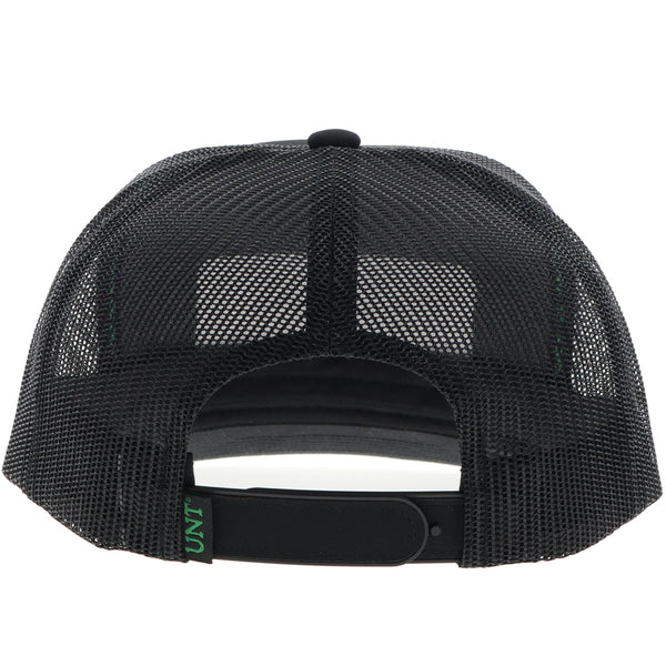 back of black and green "Mean Green" UNT x Hooey hat
