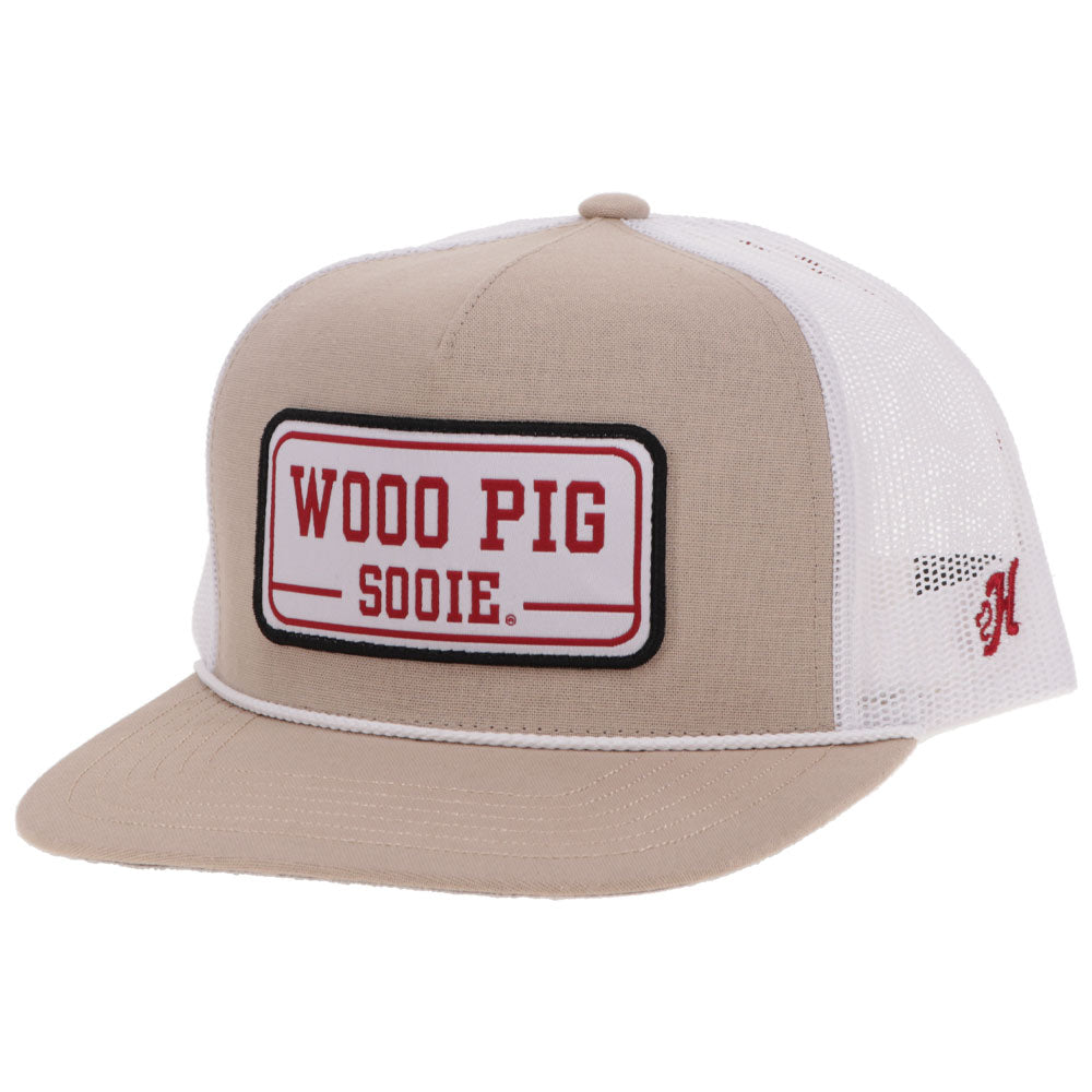 "University Of Arkansas" Hat Tan & White w/ Rectangle Patch