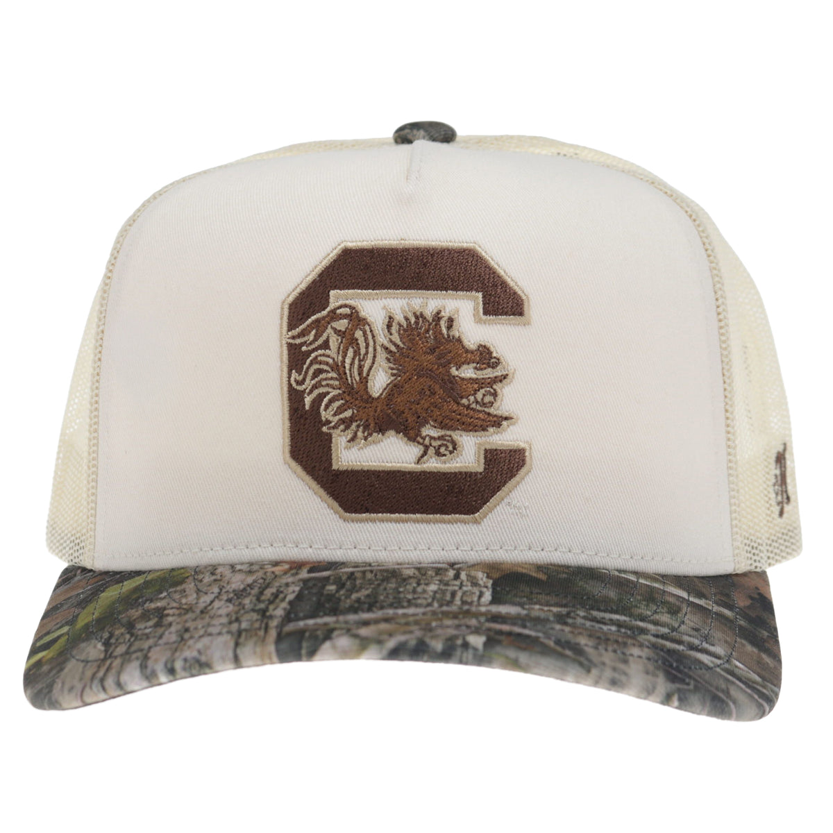 University of South Carolina 5-Panel Trucker Snapback Cream/Camo