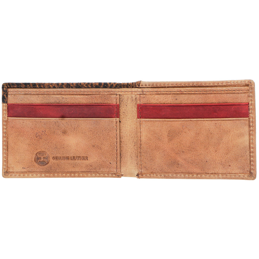 "Whip" Smooth Tan w/Aztec Print Front Pocket Bifold Wallet