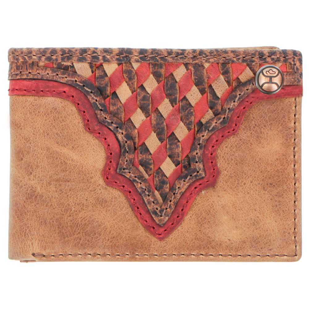 "Whip" Smooth Tan w/Aztec Print Front Pocket Bifold Wallet