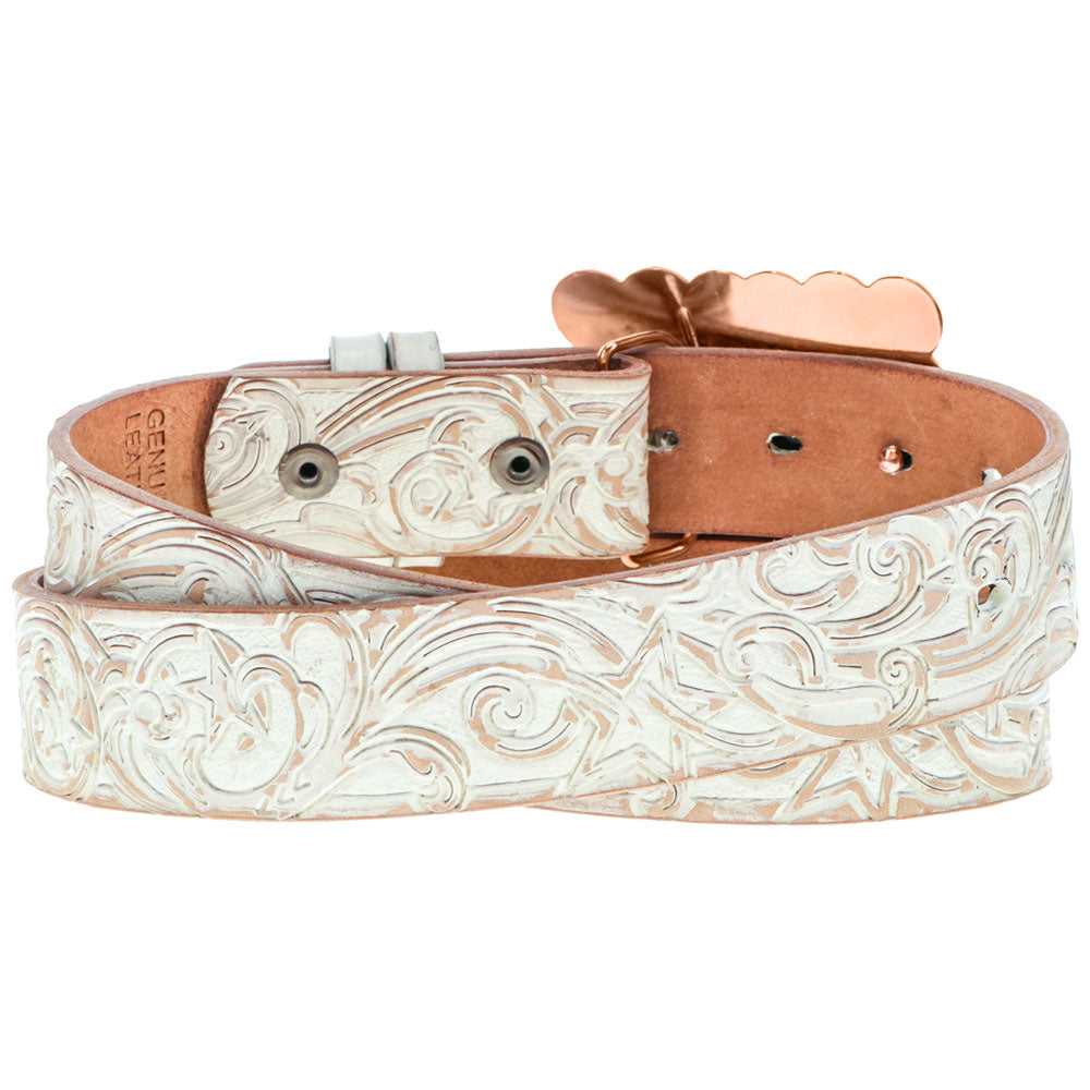 "Stella" Ivory/Tan Hand Tooled Filigree Belt