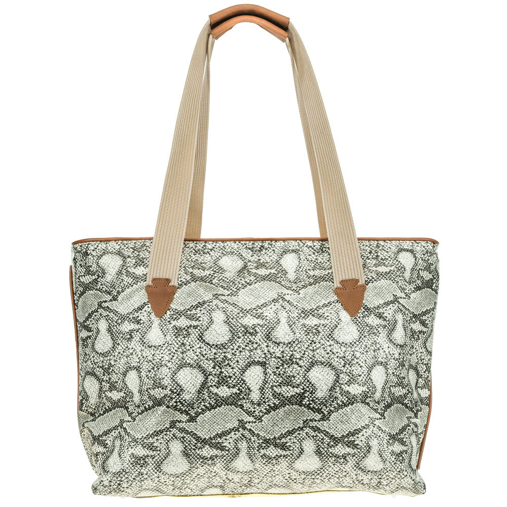 "Cobra" Cream/Black Snake Print Large Tote Purse