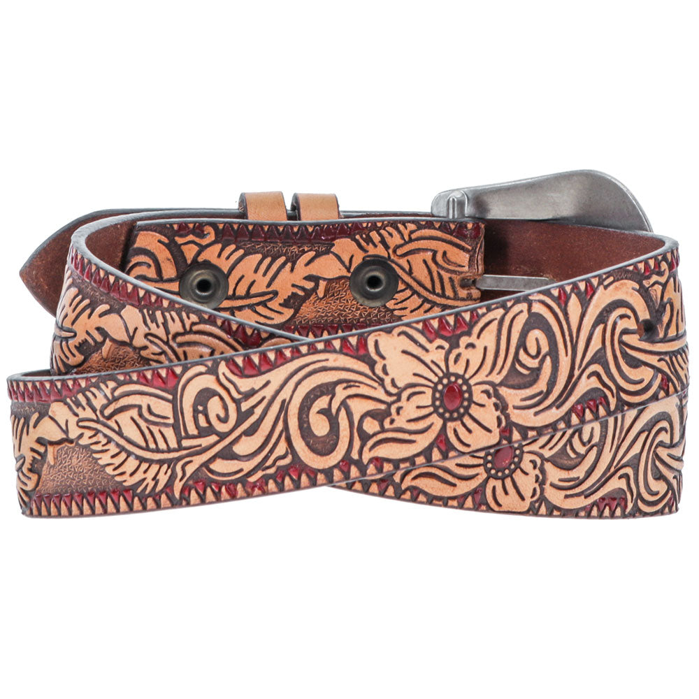 Youth Girls "Flora" Original Hooey Ladies Belt Natural/Brown/Red w/Floral