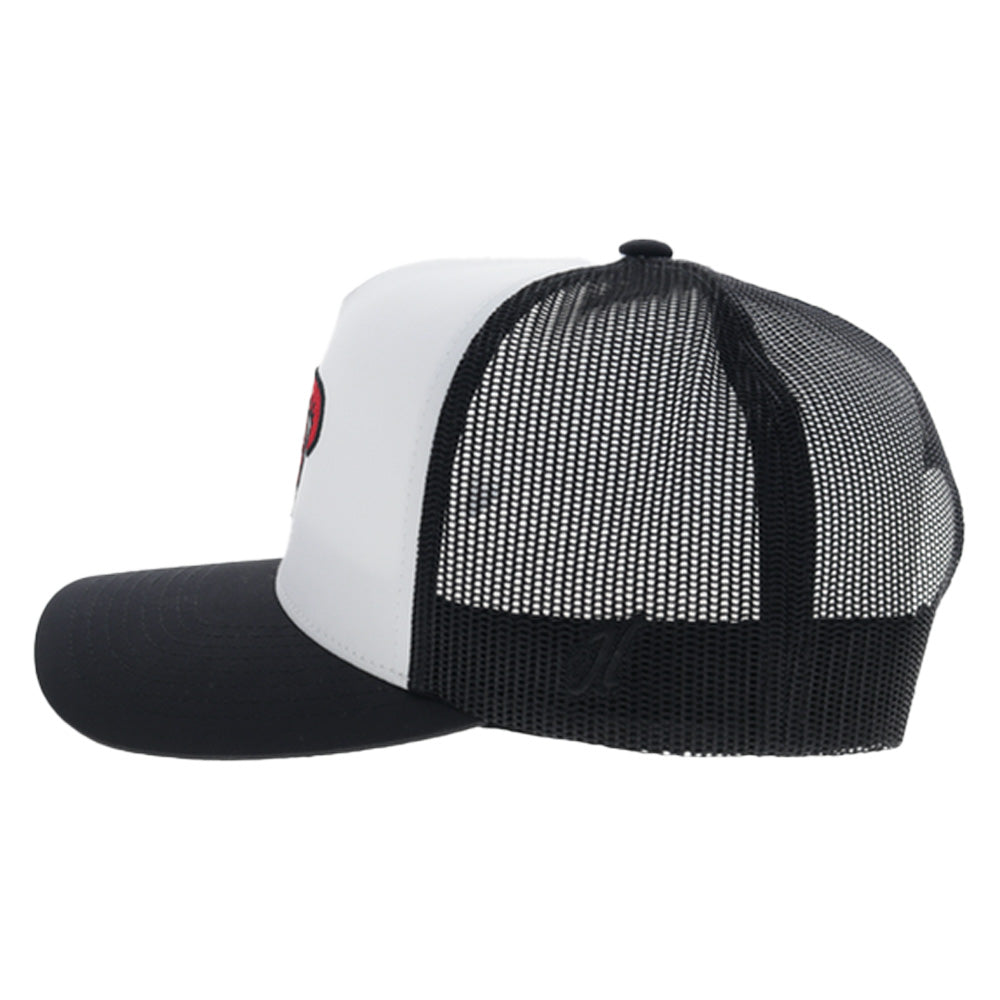 Bad Company 5 Panel Trucker Snapback Hat White/Black