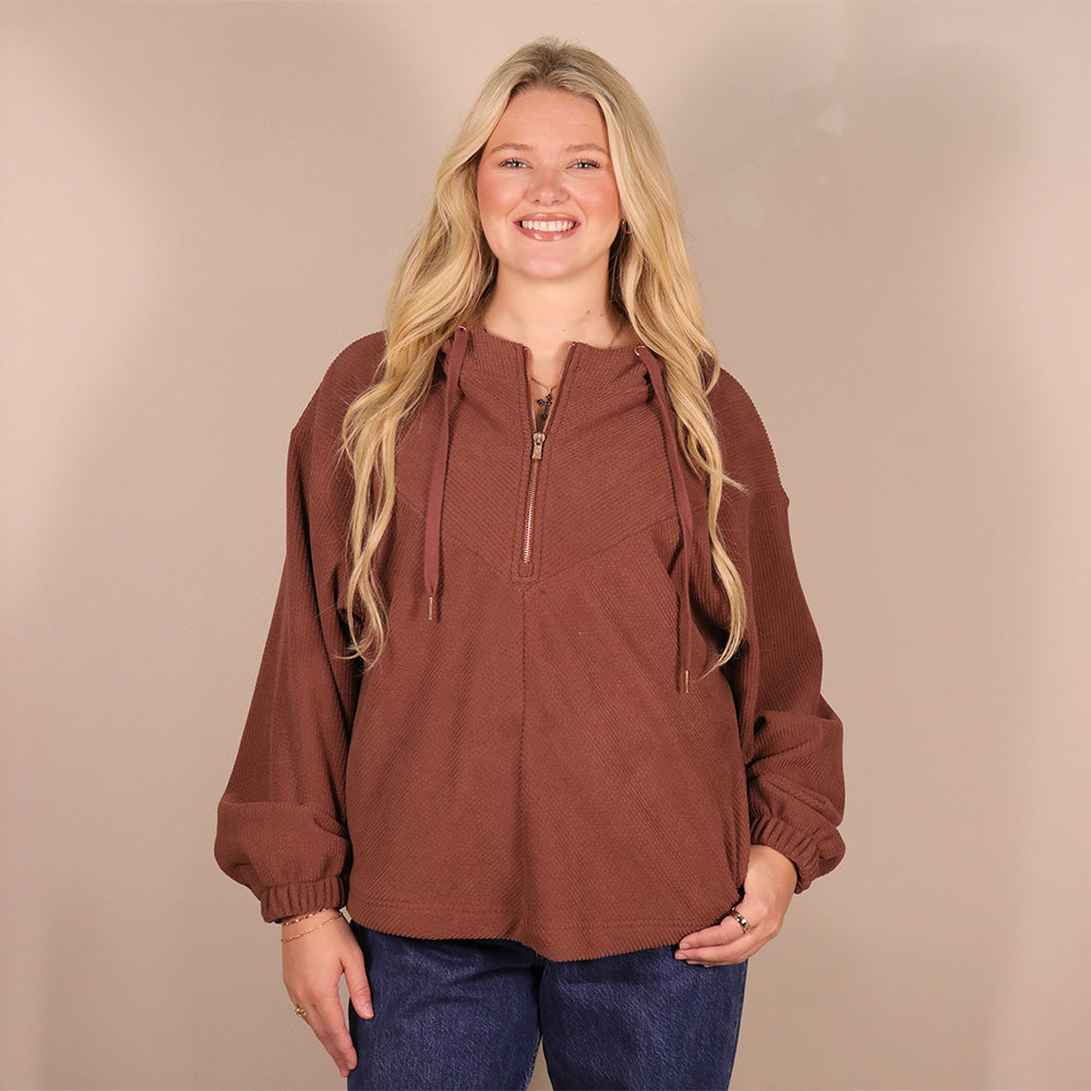 Cowgirl Corduroy 1/4 Zip Hoody Maroon