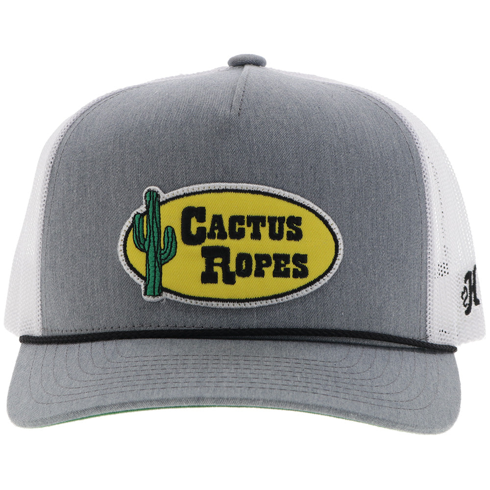 "CR111" Cactus Ropes Hat Grey/White w/Yellow & Black Oval Patch