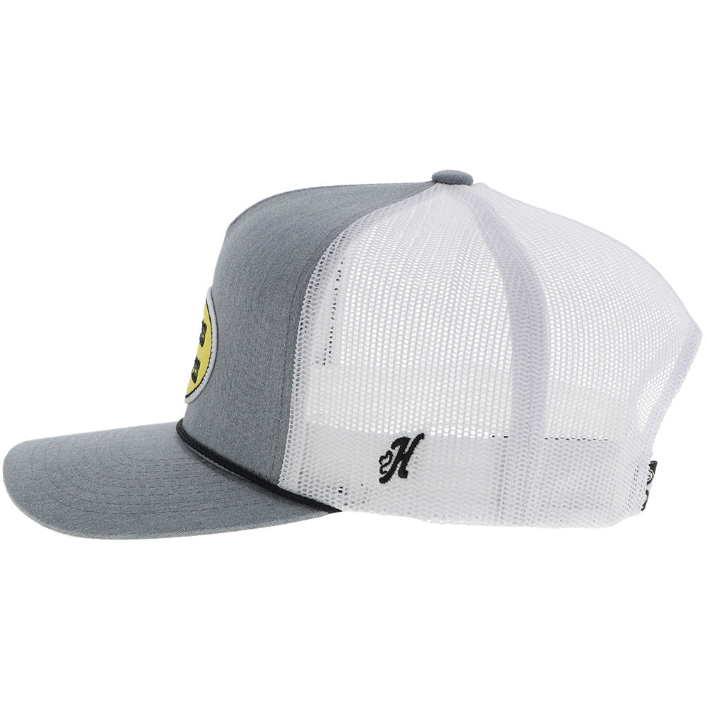 "CR111" Cactus Ropes Hat Grey/White w/Yellow & Black Oval Patch