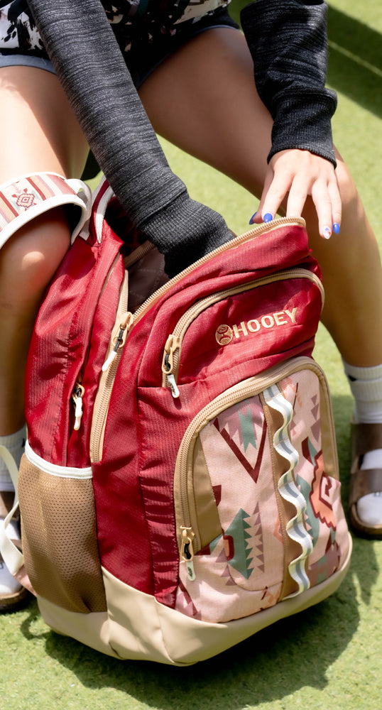 "Ox" Hooey Backpack Burgundy/Tan w/Aztec