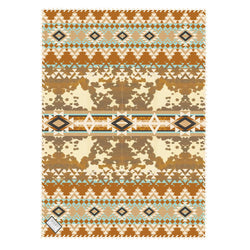 brown, turquoise, cream aztec and cow print rug
