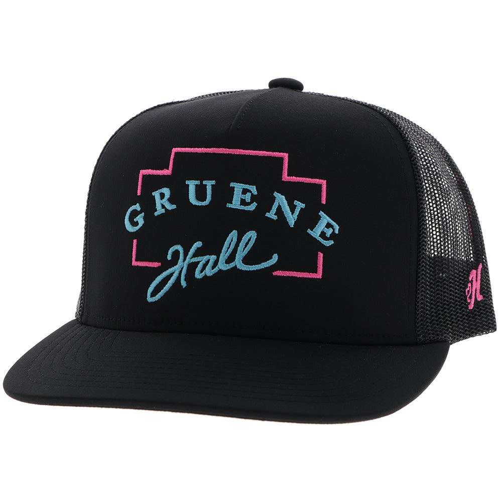 "Gruene Hall" Hat Black w/Pink & Blue Embroidery
