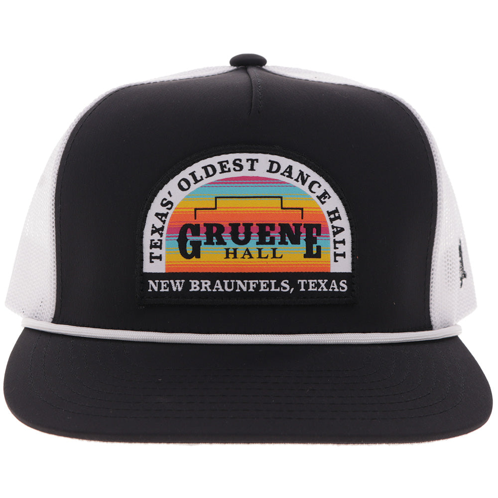 "Gruene Hall" Hat Black/White w/Multi Color Serape Patch