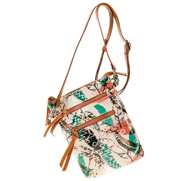 Hero image of the feather cross body bag