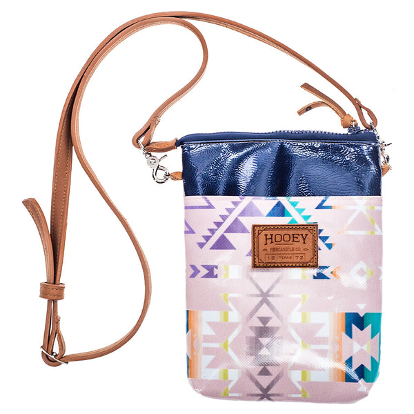 pink and blue Aztec pattern cross body