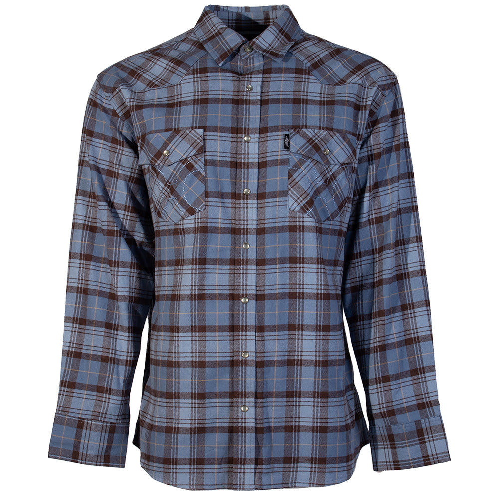 Men's Pearl Snap Loose Fitting Flannel - Hf1004Blbk - XXL / Blue/Black, image size:1000x1000