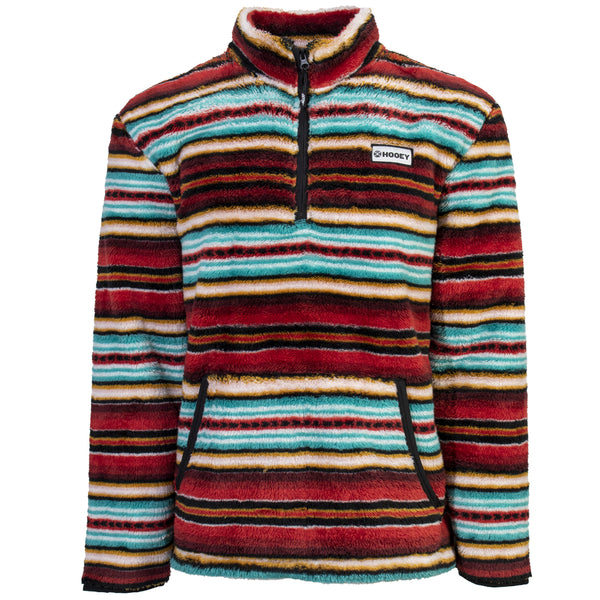 red, blue, gold, and white serape pattern fleece pullover