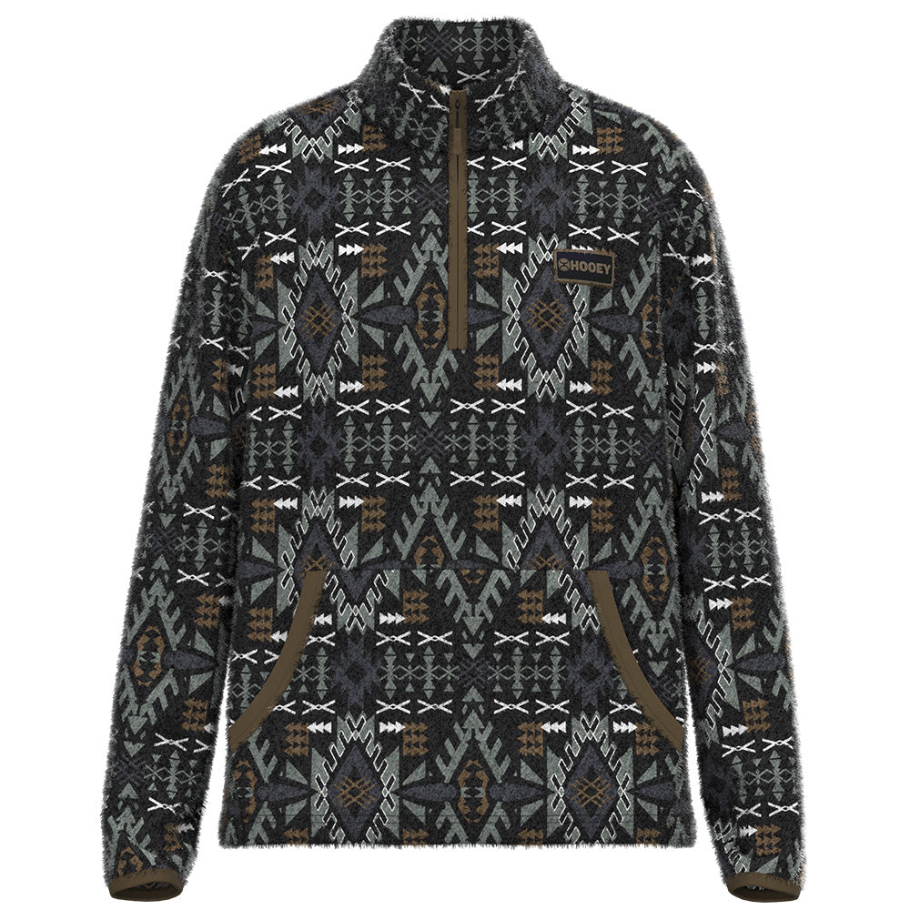 "Bozeman" Fleece Pullover Black w/ Brown & Cream Aztec