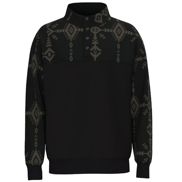 Stevie black pullover with black and grey Aztec pattern on collar and sleeves