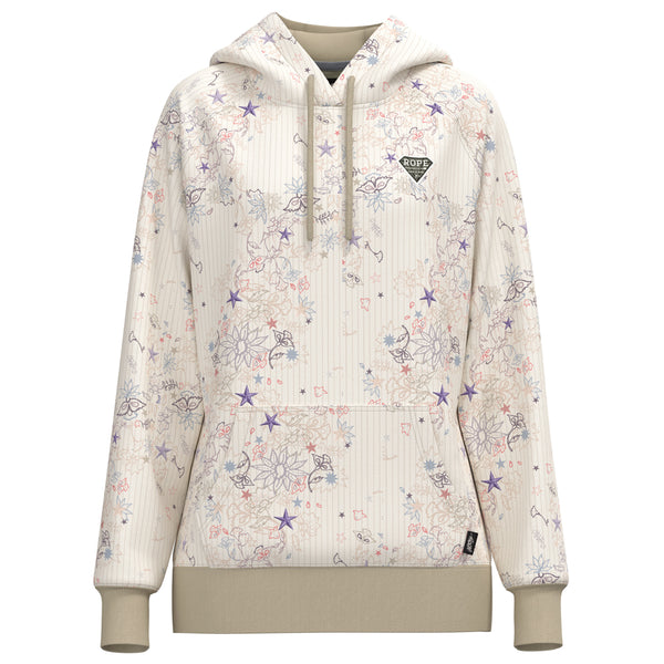 Rope Like A Girl white hoody white western star and floral pattern