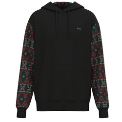 summit black hoody with red and blue aztec pattern on sleeves