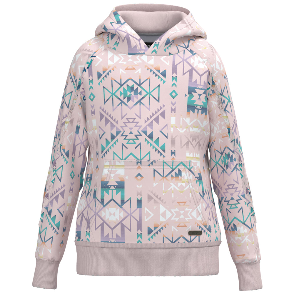 pink hooey hoody with purple/blue/white/orange Aztec pattern
