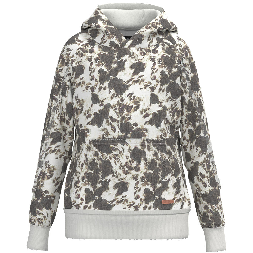 YOUTH "Fishtail" White/Brown Cow Print Hoody