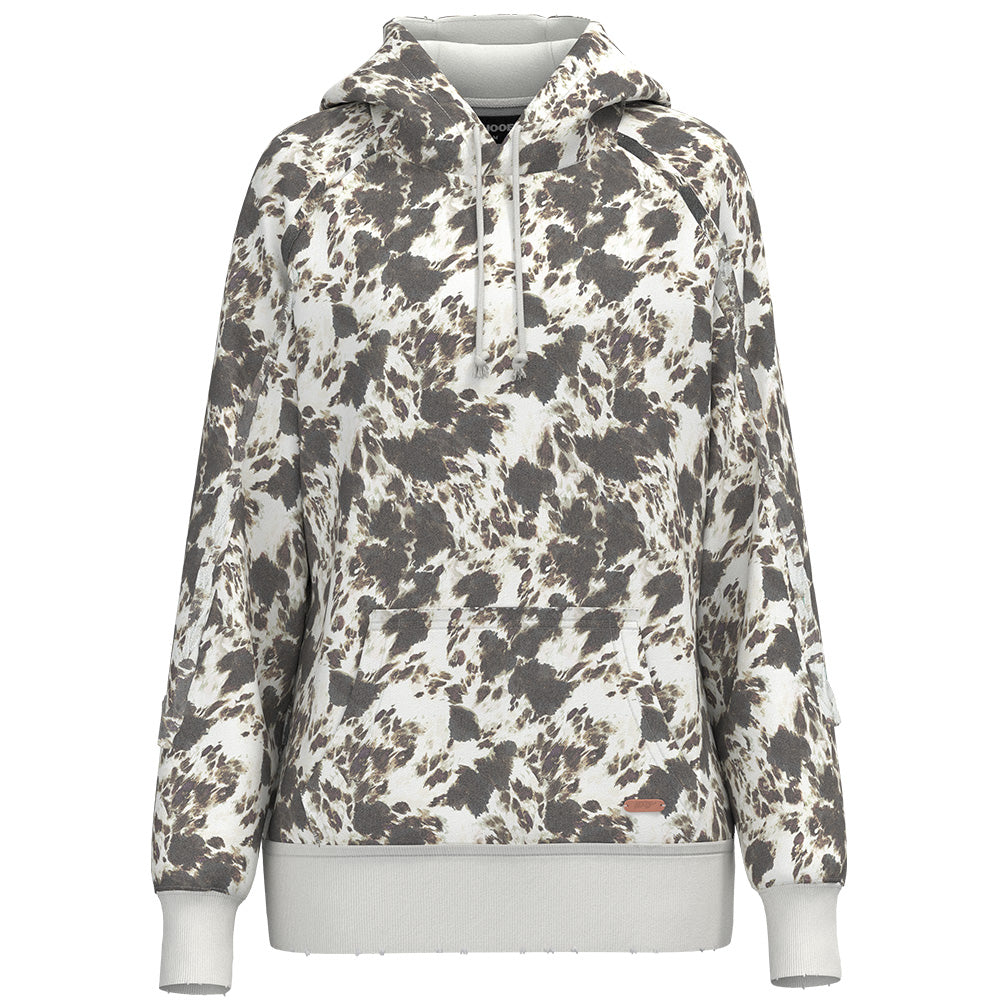 "Fishtail" White/Brown Cow Print Hoody