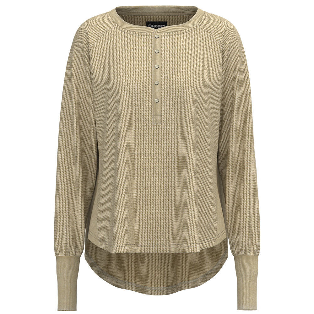 "Juniper" Ladies Henley Tan Long Sleeve Thermal Shirt